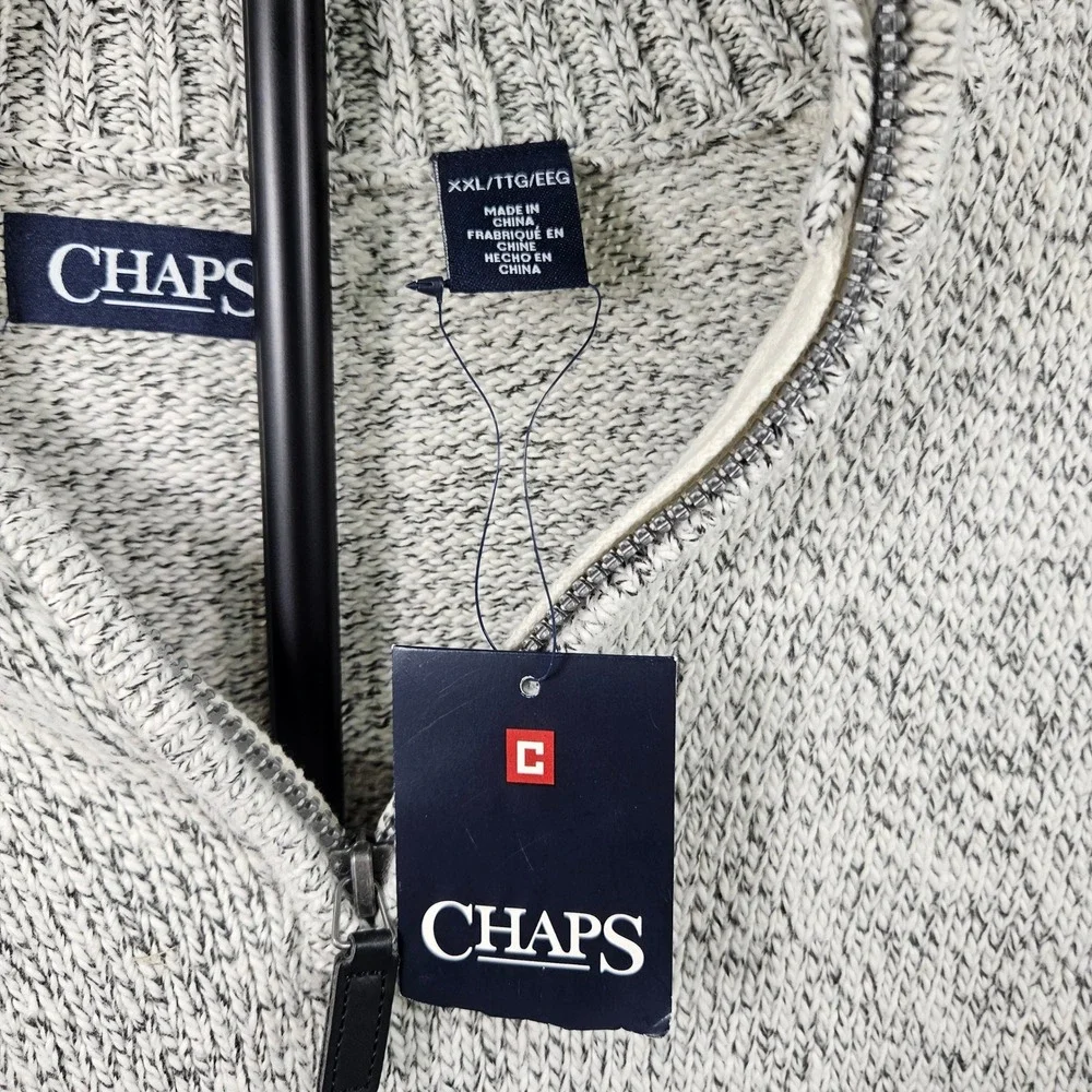 Chaps Quarter Zip Sweater Mens XXL Grey Marled NWT Cotton Blend Mock Neck